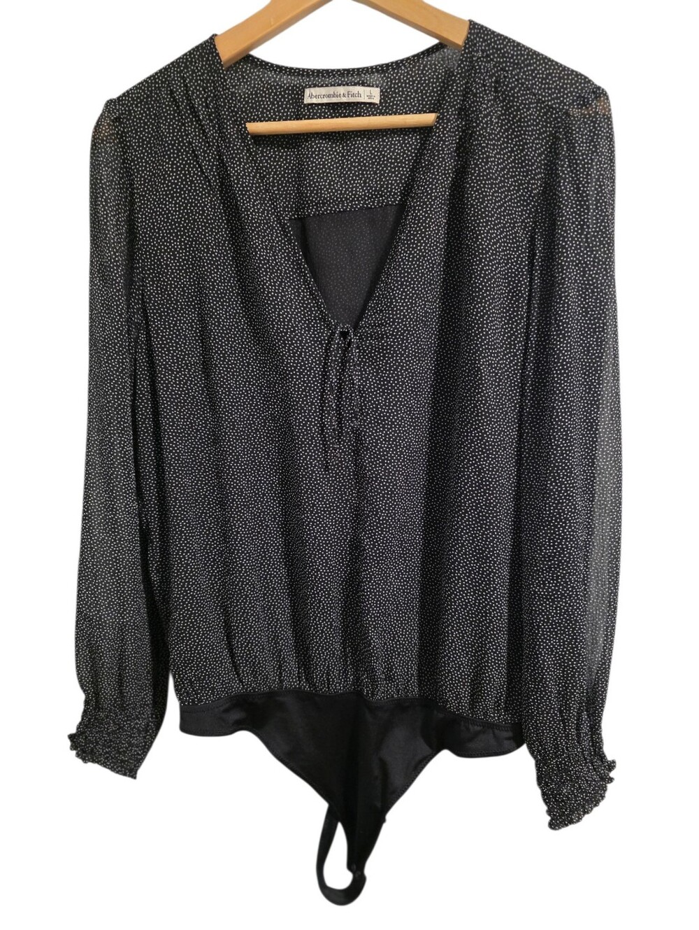 Abercrombie & Fitch Sheer Black & White Polka Dot V-Neck Bodysuit Longsleeve L